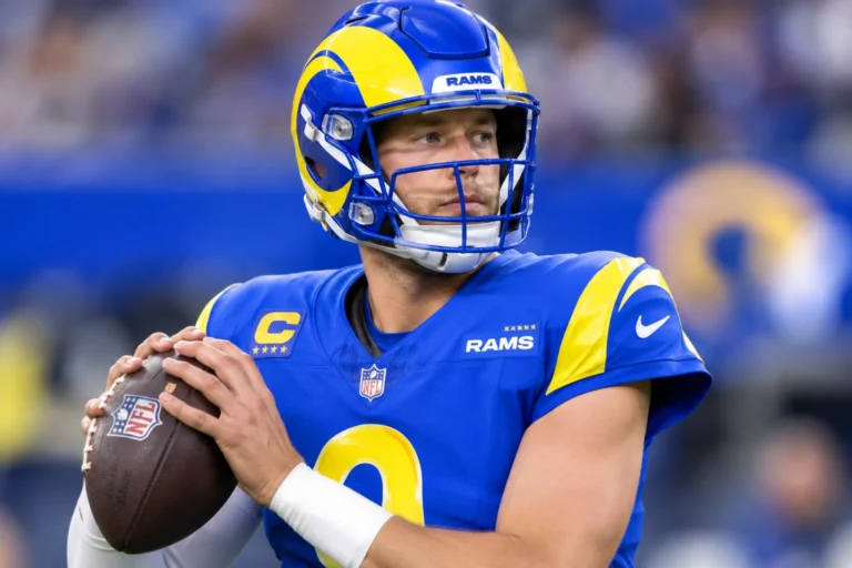 Matthew Stafford wearing a Los Angeles Rams uniform