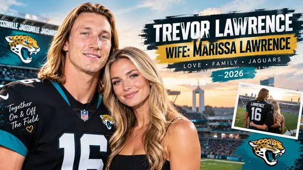 Trevor Lawrence with his wife Marissa Mowry in a Jacksonville Jaguars themed feature image
