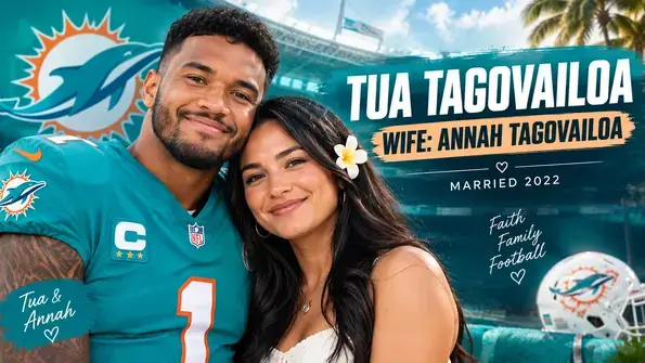 Tua Tagovailoa with his wife Annah Tagovailoa in a professional NFL feature image
