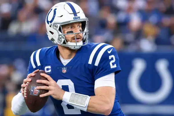 Carson Wentz wearing an Indianapolis Colts football uniform