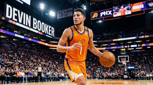 Phoenix Suns shooting guard Devin Booker (#1) dribbling the basketball during an NBA game.