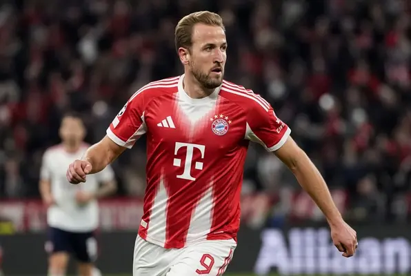 Harry Kane in action for Bayern Munich wearing the number 9 jersey during a match